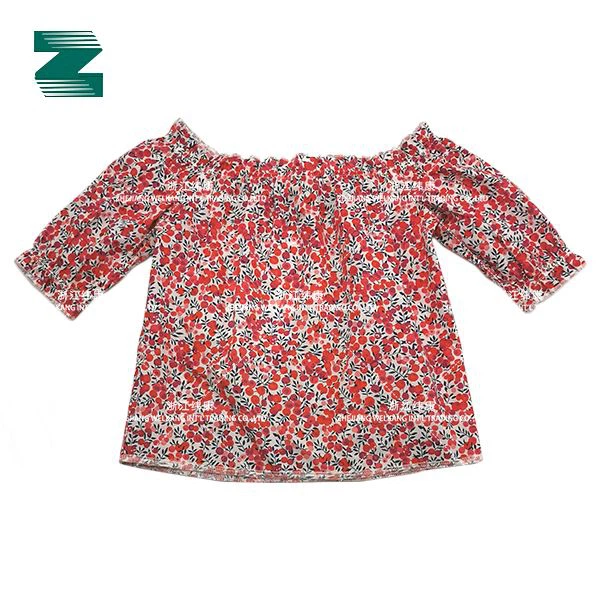 Medvilninė austa trumpomis rankovėmis marginta palaidinė mergaitėms