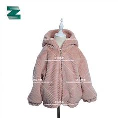 Silkės kailinis dirbtinio kailio paltas su gobtuvu, užtrauktuku vaikams